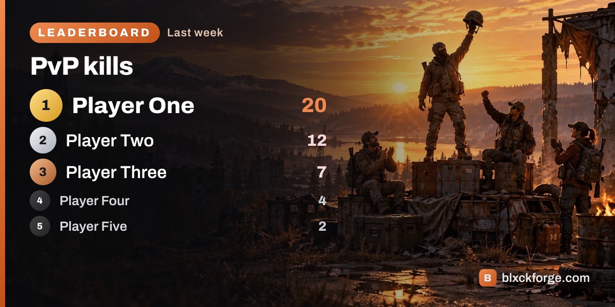 Example Leaderboards card from Blxckforge, with placeholder player names