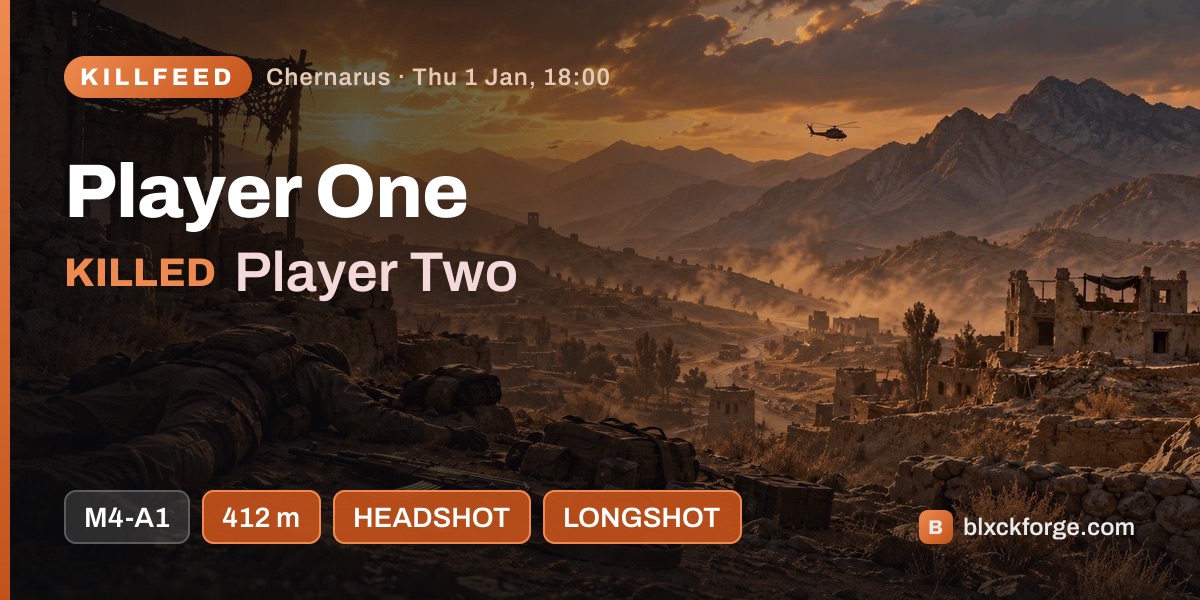 Example Killfeed card from Blxckforge, with placeholder player names